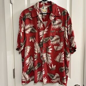 Banana Cabana Tropical Leaf Print Men's Red Silk Shirt